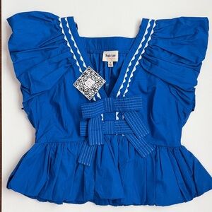 Peach Love California Blue Top with White Trim